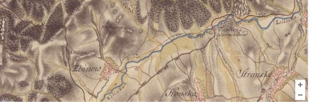výrez mapy Zbynov-Rajecke T. 18 storocie