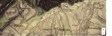 výrez mapy Zbynov-Rajecke T. 19 storocie