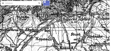 výrez mapy Zbynov-Rajecke T. III.vojenske mapovanie