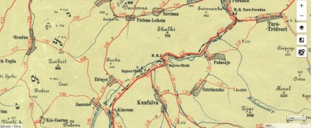 výrez mapy Zbynov-Rajecke T. Vzdialenostná mapa Uhorska